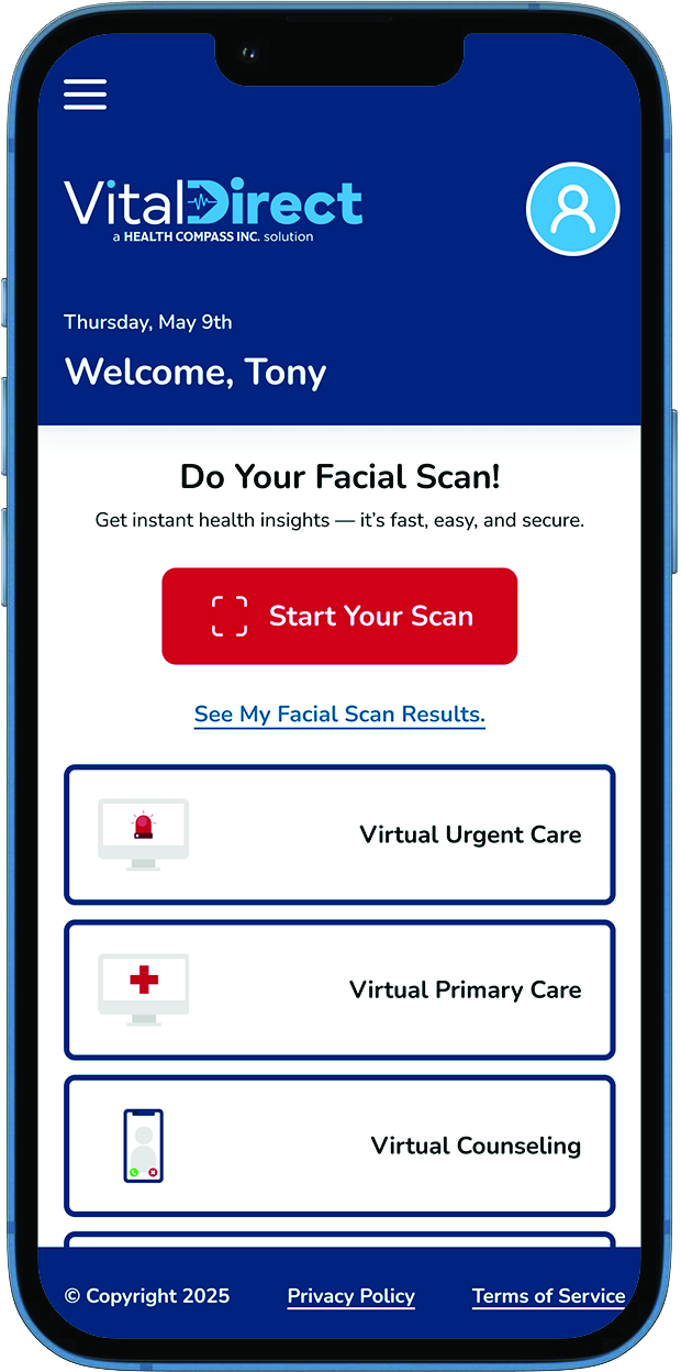 The Vital member app showing a completed facial scan.
